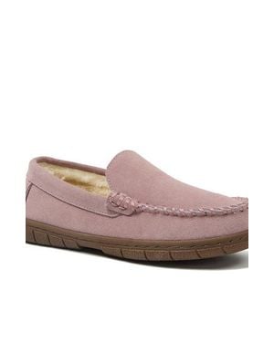 Lands' End Kids Fuzzy Lined Suede Moccasin Slippers - Pink