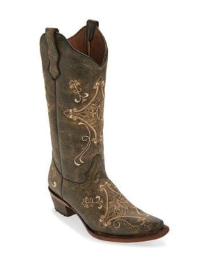 Circle Embroidered Western Boot - Brown