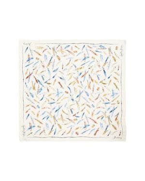 Burberry Feather Print Silk Scarf - White