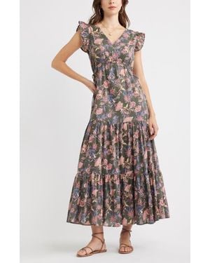 Treasure & Bond Floral Print Cotton Midi Dress - Multicolor