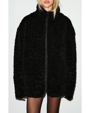 Skims Faux Fur Oversize Mock Neck Jacket - Black