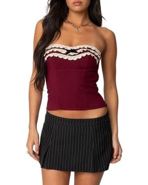 Edikted Ruffle Eyelet Tube Top - Red