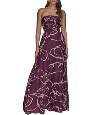 Donna Karan Abstract Print Strapless Gown - Purple