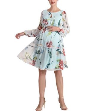 Kimi + Kai Aliz Long Sleeve Maternity Babydoll Dress - Blue