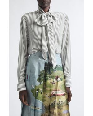 Thom Browne Detachable Collar Stripe Silk Button-Up Shirt - White