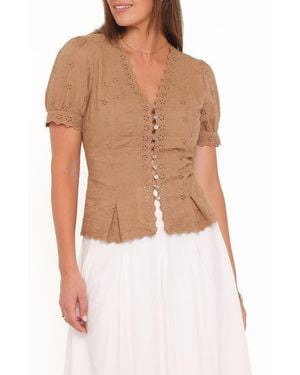 Petal & Pup Lorraine Eyelet Puff Shoulder Top - White