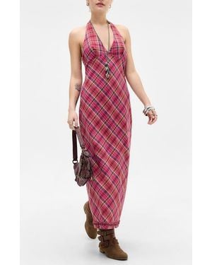 BDG Rita Plaid Halter Midi Dress - Red