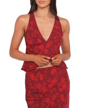 Petal & Pup Kelso Floral Lace Trim Tank - Red