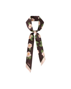 Lost Pattern Camellia Silk Twill Skinny Scarf - Brown