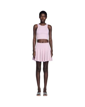 Sandro Mini Rhinestone Knit Skirt - Pink