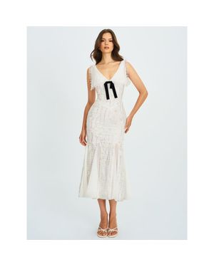 Miss Circle Paola Peter Pan Collar Beaded Sequin Mermaid Midi Dress - White