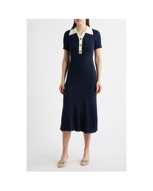 Julia Jordan Short Sleeve Rib Polo Sweater Dress - Blue