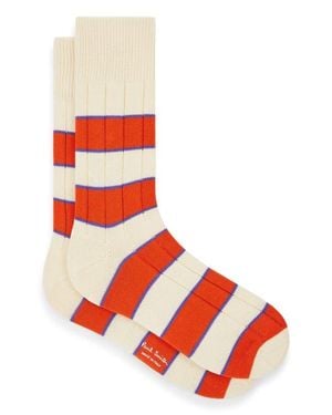 Paul Smith Stripe Rib Cotton Blend Dress Socks - Red