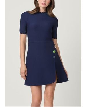 Shoshanna Celeste Flower Embellished Knit Dress - Blue