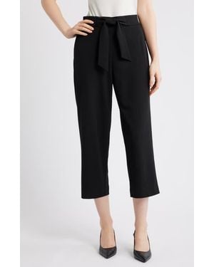 Anne Klein Tie Front Pull-On Wide Leg Crop Pants - Black