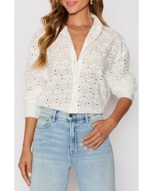 Vici Collection Garden Stroll Floral Eyelet Button-Up Shirt - White