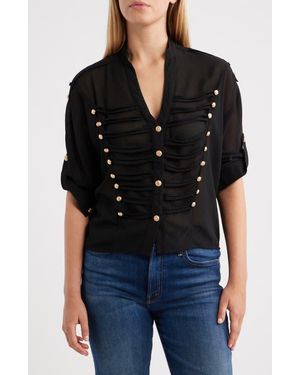 NIKKI LUND Jameson Button Embellished Semisheer Top - Black