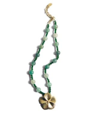 Mango Beaded Flower Pendant Necklace - Blue