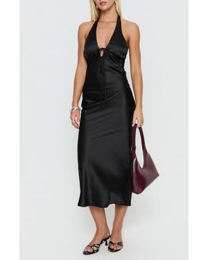 Princess Polly Jessamyn Satin Halter Midi Dress - Black
