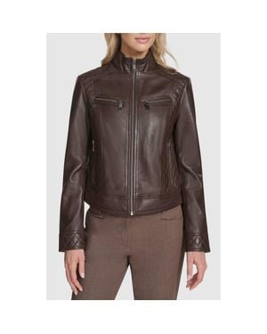 Andrew Marc Mikel Racer Leather Jacket - Brown
