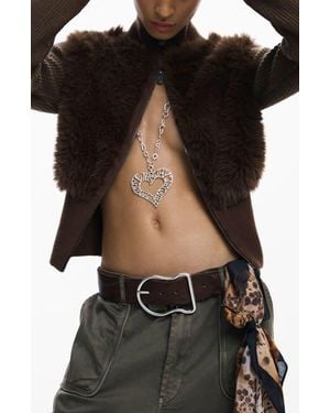 Desigual Faux Fur Ribbed Sweater Jacket - Black