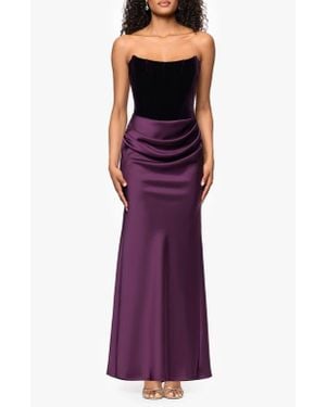 Betsy & Adam Strapless Velvet & Satin Dress - Purple
