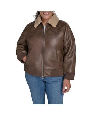 Levi's Faux Shearling Trim Faux Leather Western Bomber Jacket - Brown