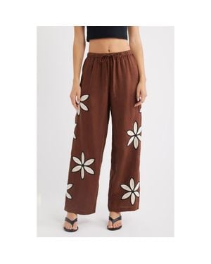 Rails Emmie Embroidered Floral Drawstring Linen Pants - Brown
