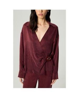 Nocturne Logo Buckle Wrap Blouse - Red