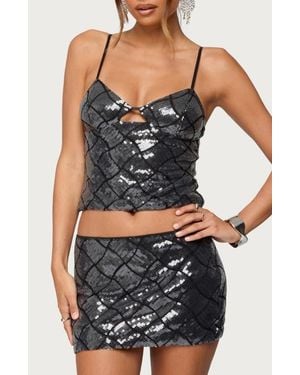 Edikted Stajie Diamond Pattern Sequin Camisole - Black