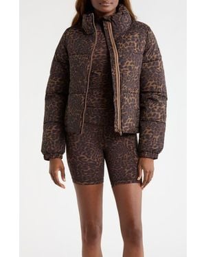 Mpg Water Resistant Leopard Print Puffer Jacket - Brown