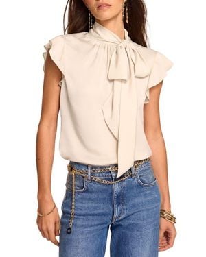 Ramy Brook Balinda Satin Tie Neck Top - Blue