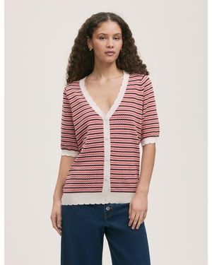 Finery London Willa Short Sleeve Striped Cardigan - Red