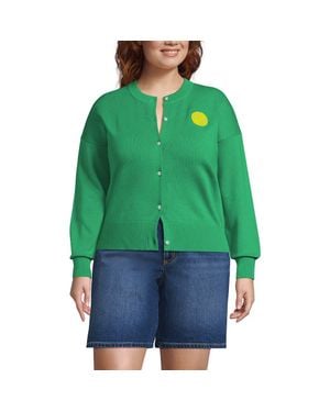 Lands' End Cotton Embellished Cardigan Sweater - Green