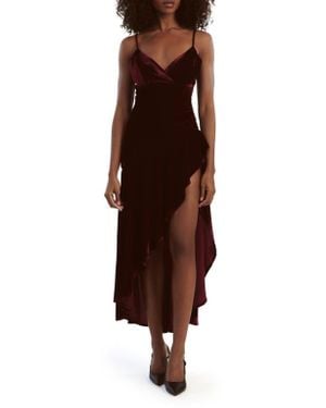Bardot Sorella Velour Asymmetric Midi Dress - Brown