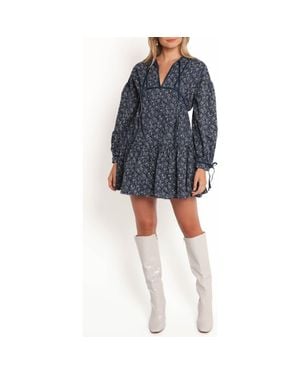 Petal & Pup Brooklyn Long Sleeve Cotton Minidress - Blue