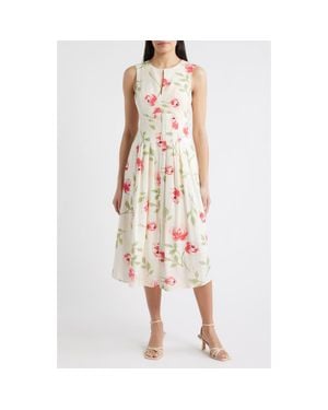 Sam Edelman Floral Pintuck Waist Dress - Pink