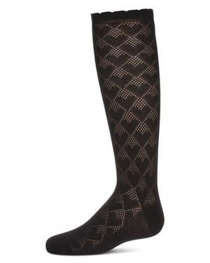 Memoi Open Work Heart Knee High Socks - Black
