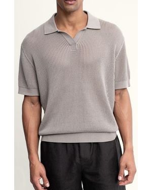 AUTO-REPLY™ Johnny Collar Openwork Cotton Blend Polo Sweater - Gray