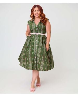 Unique Vintage Plus Size Shirt Swing Dress - Green