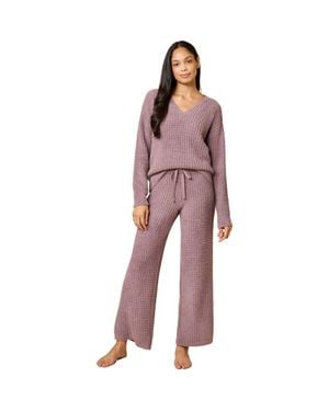 Softies Waffle Marshmallow V-Neck Lounge Set - Pink