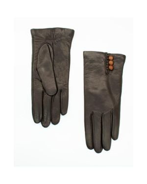 Portolano Leather Gloves With Buttons - Black