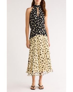 STAUD Camryn Mixed Print Colorblock Dress - Natural