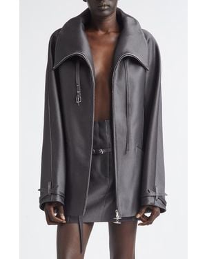 GRACE LING Beltled Collar Wool & Silk Cocoon Coat - Black
