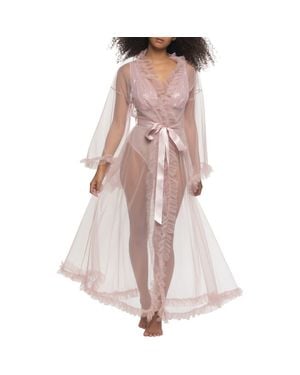 Black Bow Veil Sheer Robe - Pink