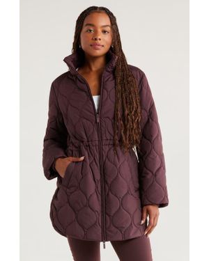 Zella Skyline Longline Quilted Jacket - Purple