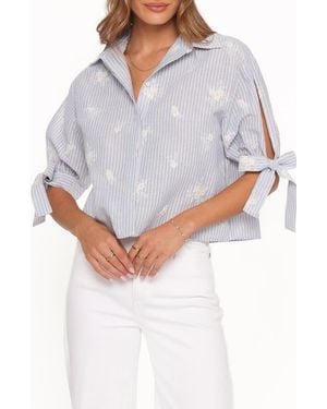 Petal & Pup Floriana Embroidered Tie Sleeve Shirt - Gray