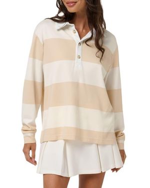 Travis Mathew Striped Performance Rugby Polo - Natural