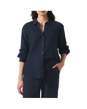 Splendid Adele Oversize Cotton Gauze Button-Up Shirt - Blue