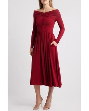 NIKKI LUND Olia Off The Shoulder Long Sleeve Dress - Red